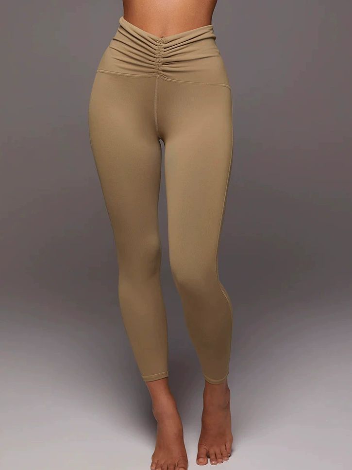 BUYCO Female Solid Color Unique Folds V Shape Waist Leggings
