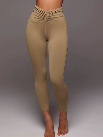 BUYCO Female Solid Color Unique Folds V Shape Waist Leggings
