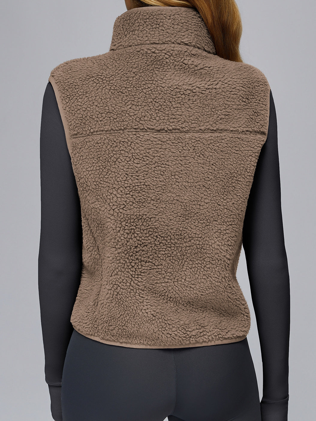BUYCO Female Fleece Zipper Pocket Stand Up Collar Vest Jacket