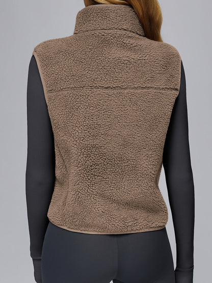 BUYCO Female Fleece Zipper Pocket Stand Up Collar Vest Jacket