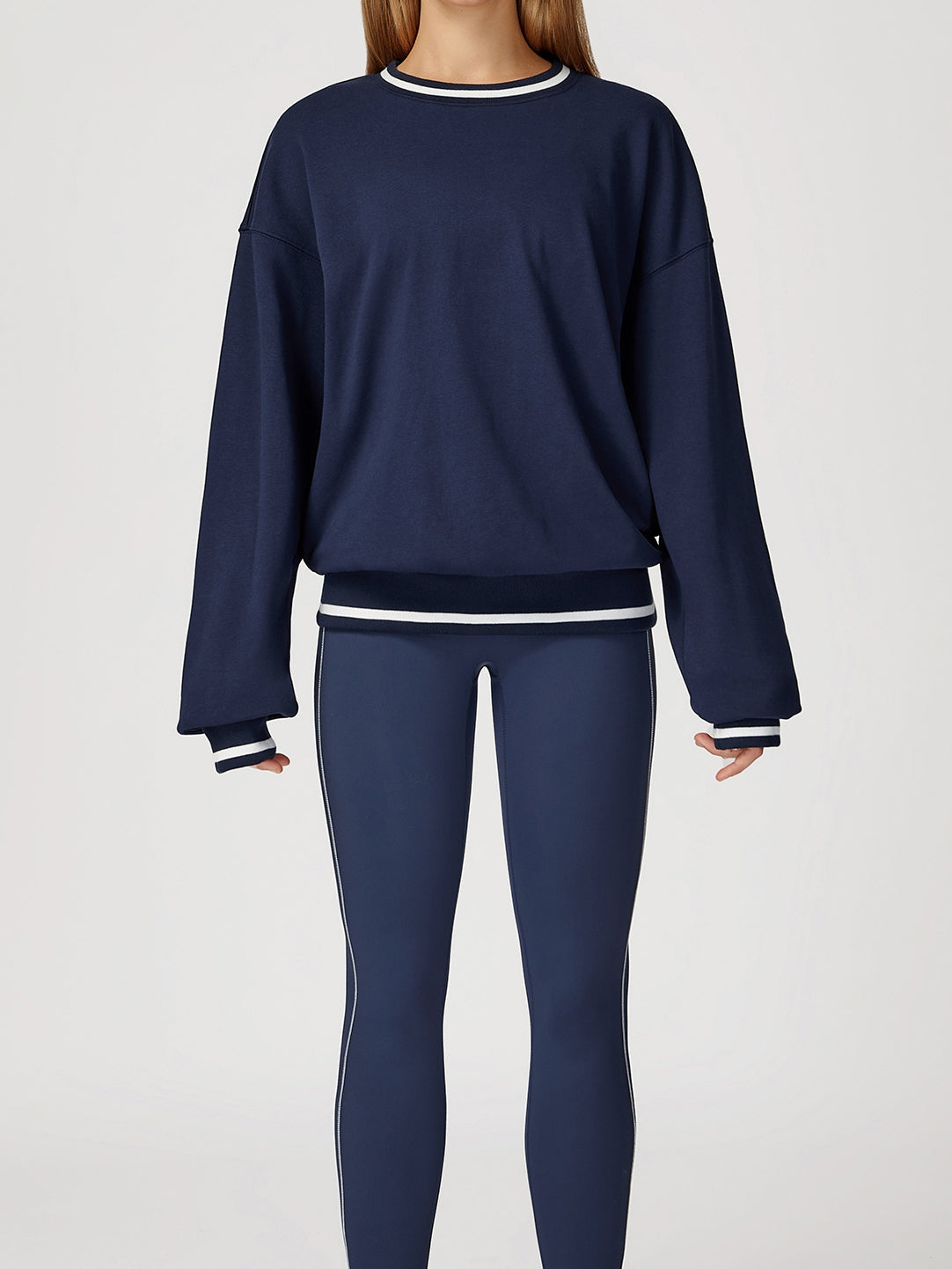 BUYCO Female Contrast Color Casual Loose Round Neck Hoodie