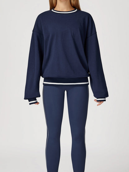 BUYCO Female Contrast Color Casual Loose Round Neck Hoodie