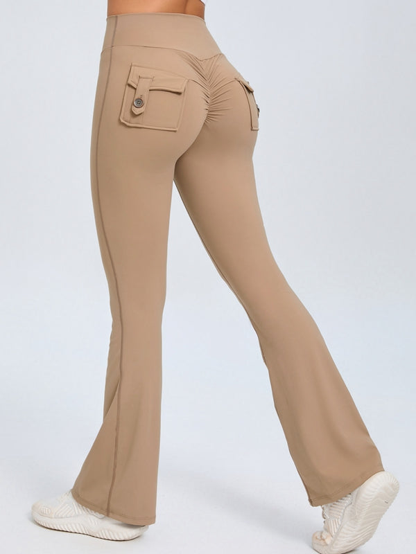 BUYCO Female Pocket Ruched Back Flare Cargo Leggings