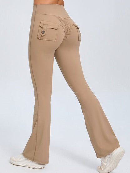 BUYCO Female Pocket Ruched Back Flare Cargo Leggings