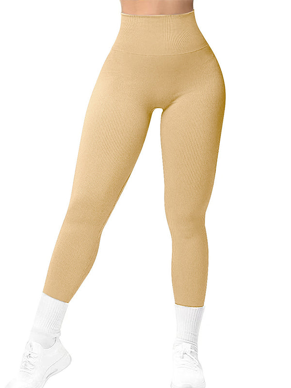 BUYCO Female Seamless Ribbed Solid Color Quick-dry Leggings