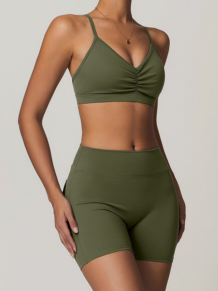 BUYCO Female Front Folds Cross Back Backless Pocket Short Tracksuit