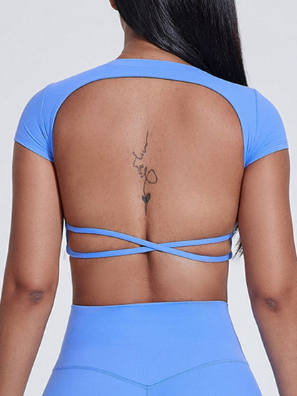 BUYCO Female Cross Back Backless Cropped Short Sleeves