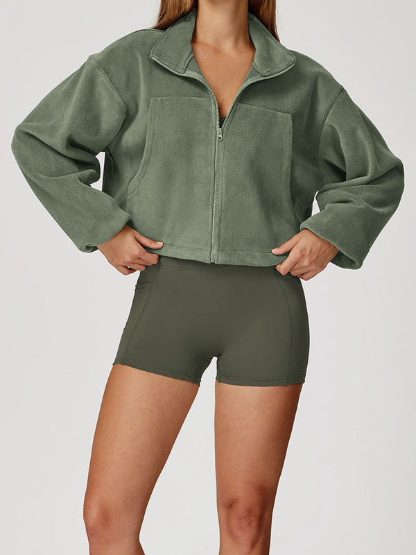 BUYCO Female Fleece Pocket Cropped Jacket