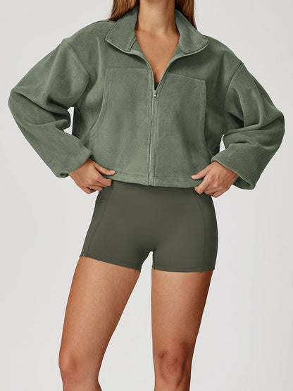 BUYCO Female Fleece Pocket Cropped Jacket