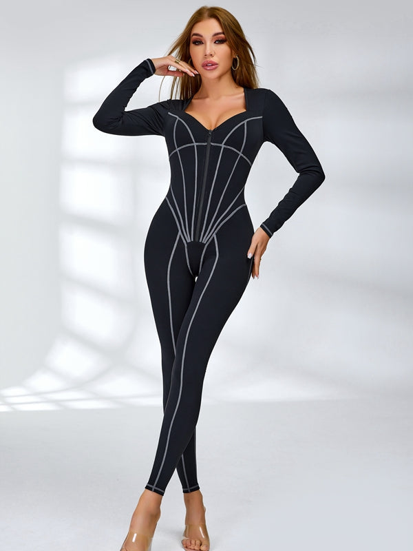 BUYCO Female Tummy Control Zipper Hip-lift Jumpsuit