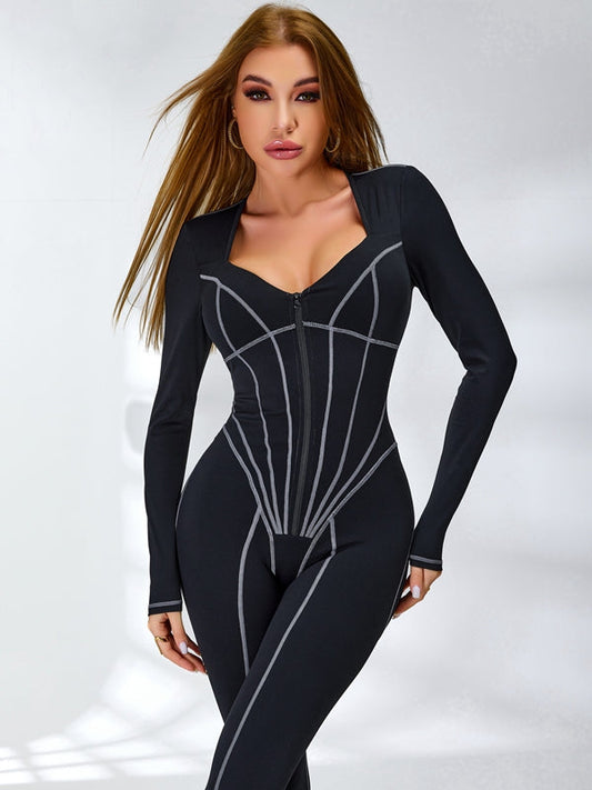 BUYCO Female Tummy Control Zipper Hip-lift Jumpsuit