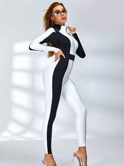 BUYCO Female "SciFi Heroine" Contrast Color PU Half Zipper Ski Jumpsuit