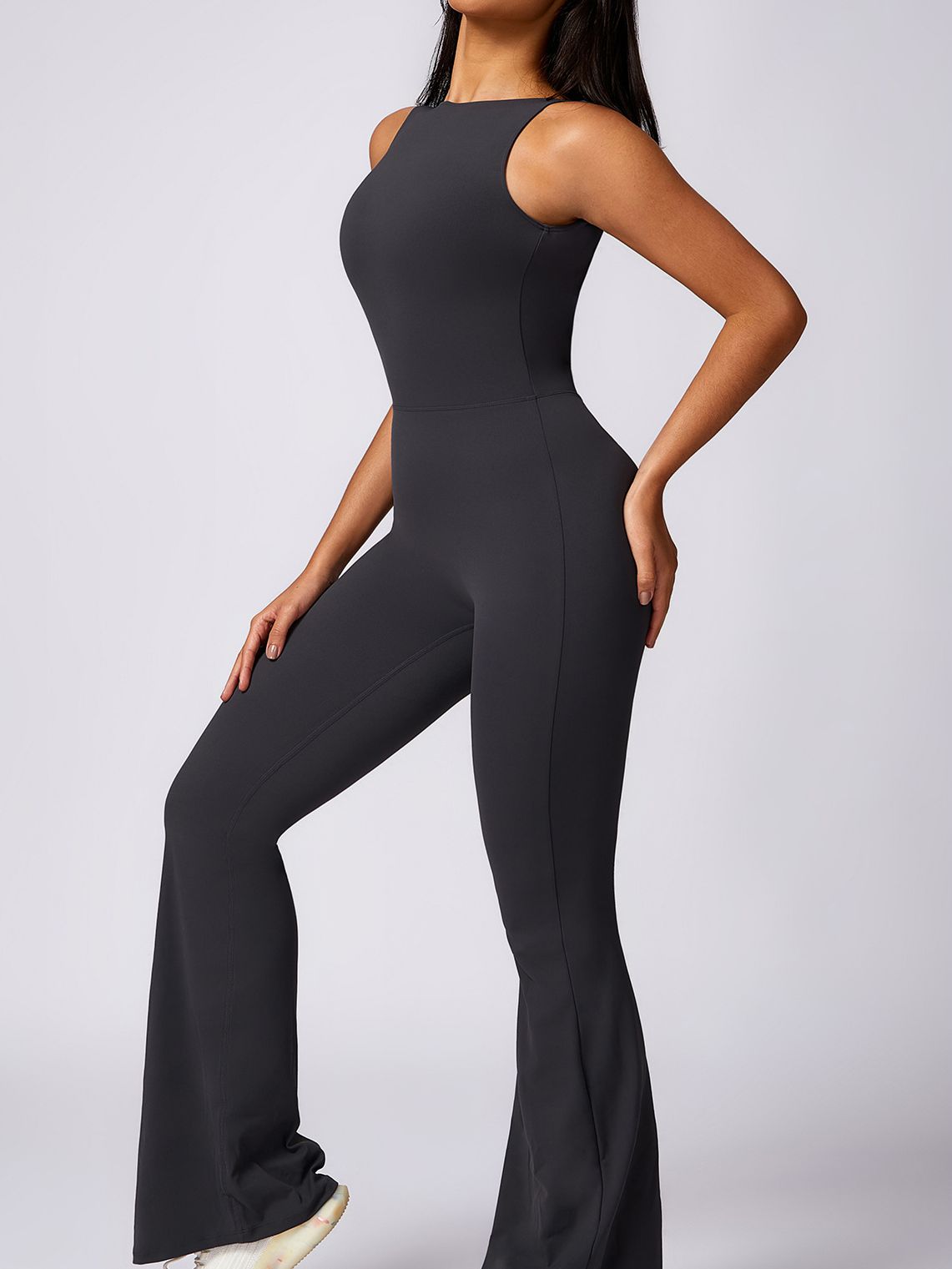 BUYCO Female Backless Elastic Tight Ruched Back Flare Jumpsuit