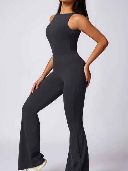 BUYCO Female Backless Elastic Tight Ruched Back Flare Jumpsuit