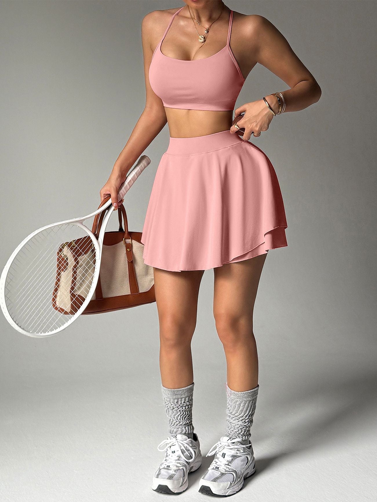 BUYCO Female Solid Color 2 in 1 Quick Dry Skirts Suit