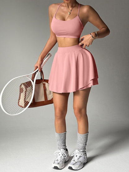 BUYCO Female Solid Color 2 in 1 Quick Dry Skirts Suit