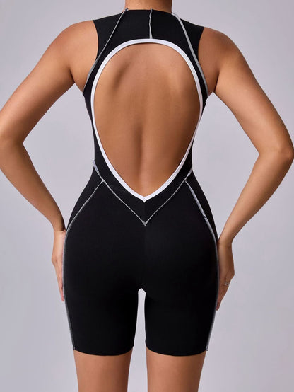 BUYCO Female Hollow Out Backless Contrast Color Stripes Romper