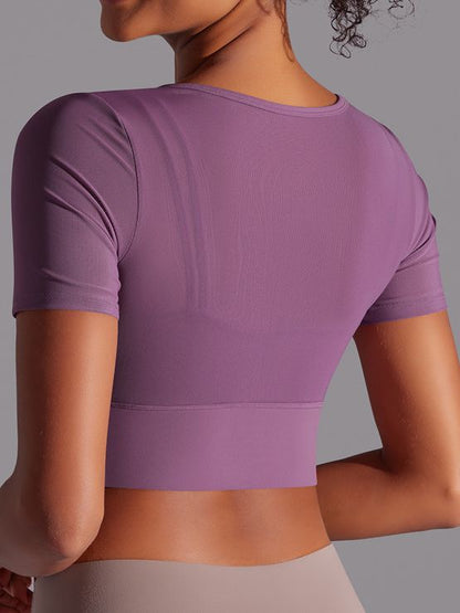 BUYCO Female Fitted Mesh Hollow Out Breathable Short Sleeves