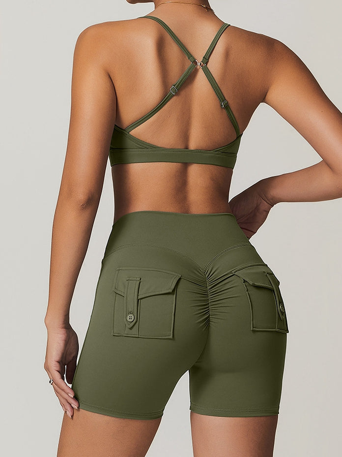 BUYCO Female Front Folds Cross Back Backless Pocket Short Tracksuit