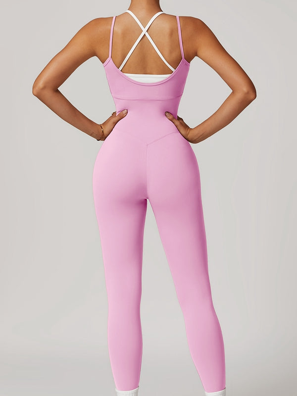 BUYCO Female Contrast Color U Collar Cross Back Jumpsuits