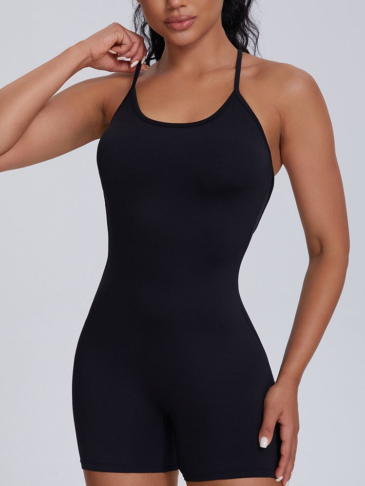 BUYCO Female U Collar Cross Back Ruched Back Romper