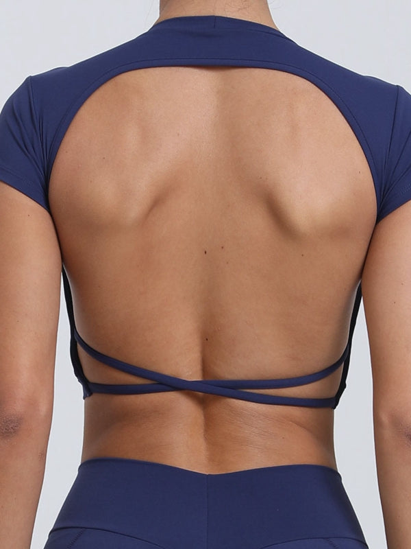 BUYCO Female Cross Back Backless Cropped Short Sleeves