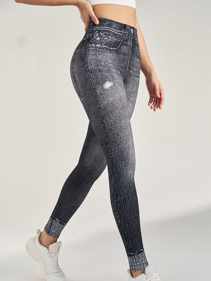 BUYCO Female Denim Pocket Hip-lift Leggings