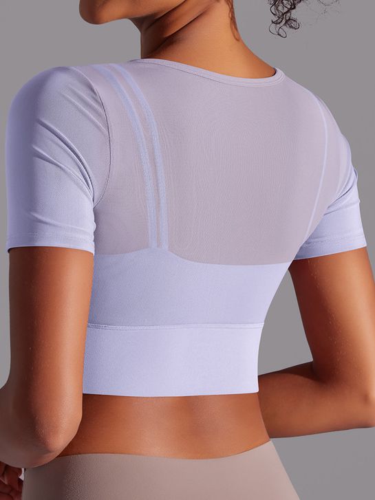 BUYCO Female Fitted Mesh Hollow Out Breathable Short Sleeves