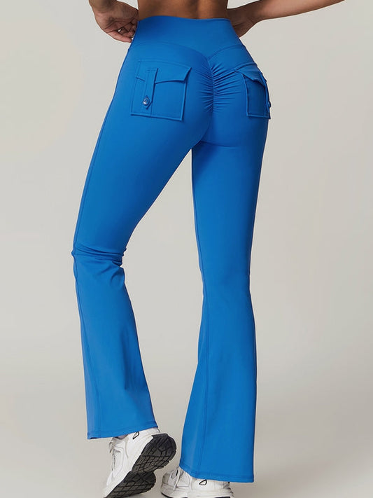 BUYCO Female Pocket Ruched Back Flare Cargo Leggings