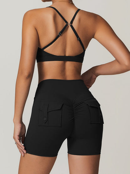 BUYCO Female Front Folds Cross Back Backless Pocket Short Tracksuit