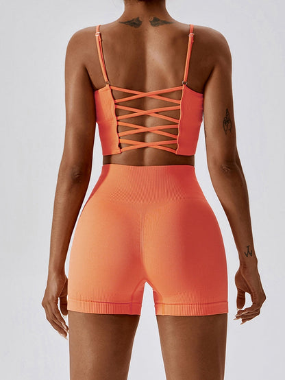 BUYCO Female Ribbed Ruched Back Spandex Gym Fit Shorts