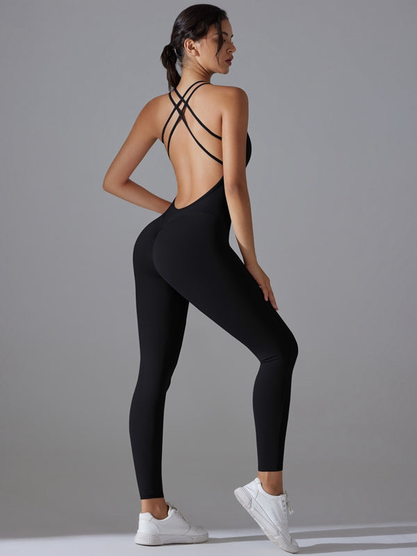 BUYCO Female Cross Back Ruched Back Quick-dry Jumpsuit