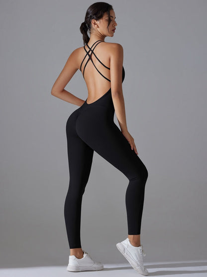 BUYCO Female Cross Back Ruched Back Quick-dry Jumpsuit