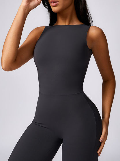 BUYCO Female Backless Elastic Tight Ruched Back Flare Jumpsuit