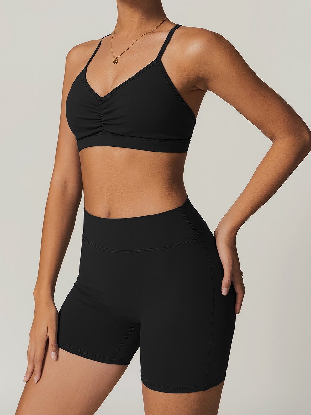 BUYCO Female Front Folds Cross Back Backless Pocket Short Tracksuit