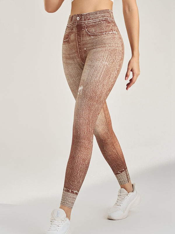 BUYCO Female Denim Pocket Hip-lift Leggings