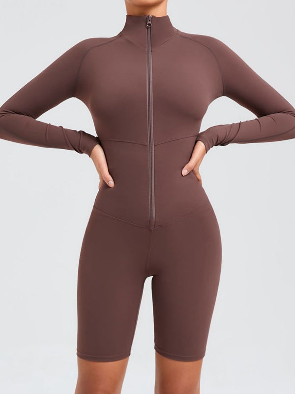 BUYCO Female Zipper Stand Collar Long-Sleeved Romper