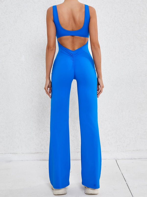 BUYCO Female Backless Ruched Back Flare Jumpsuit