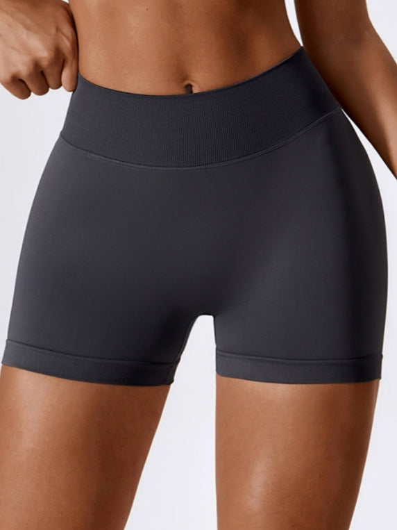 BUYCO Female Quick-dry V-shaped Waist Ruched Back Spandex Gym Fit Shorts