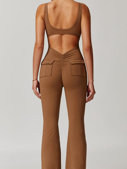 BUYCO Female Fitted Cutout Pocket Flare Fit Cargo Jumpsuit