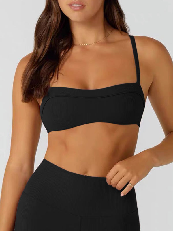 BUYCO Female Solid Color Hollow Out Cross Beauty Back Sports Bras