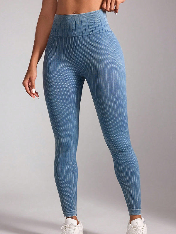 BUYCO Female Denim Ruched Back Hip-lift High-waisted Stripe Leggings