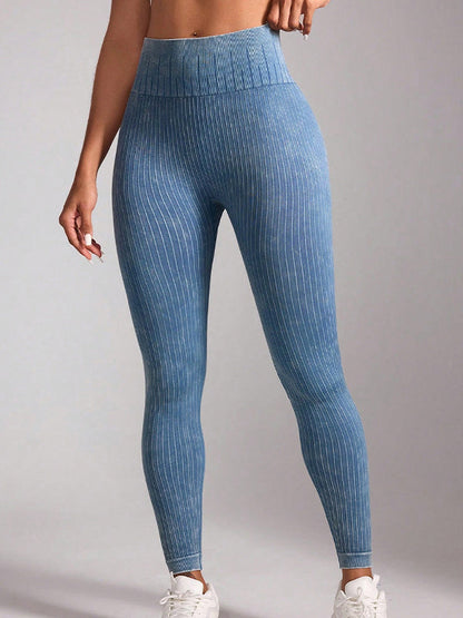 BUYCO Female Denim Ruched Back Hip-lift High-waisted Stripe Leggings