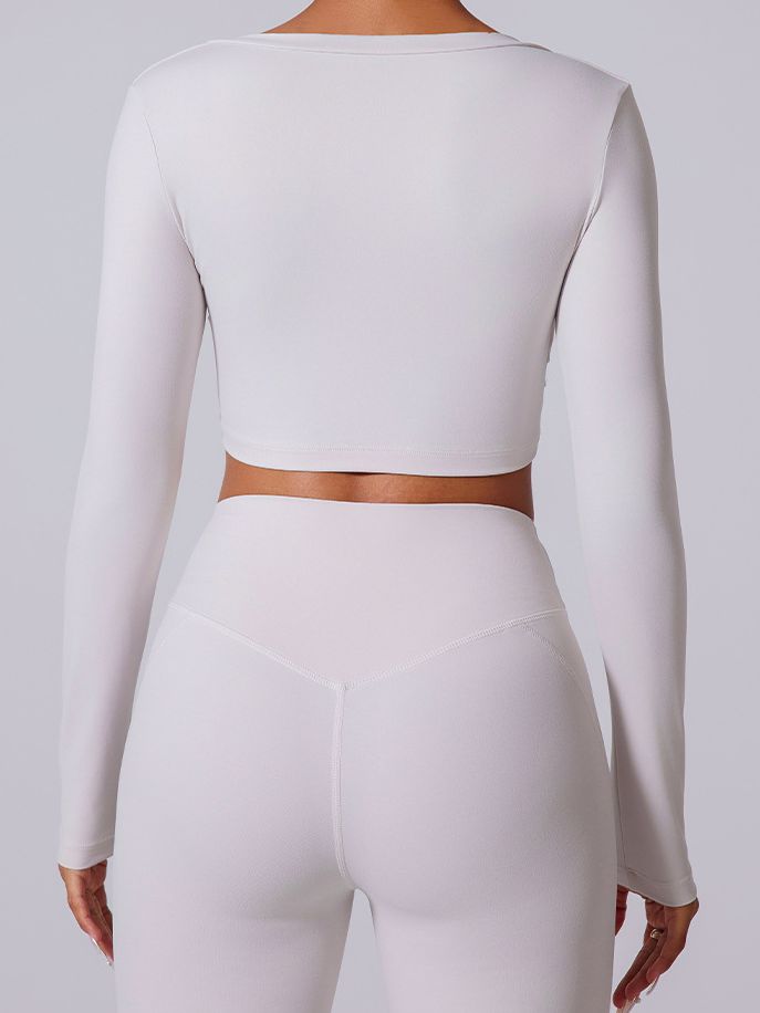 BUYCO Female Twist Deep V Elastic Tight Quick Dry Long Sleeves