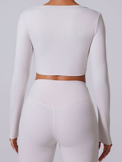 BUYCO Female Twist Deep V Elastic Tight Quick Dry Long Sleeves