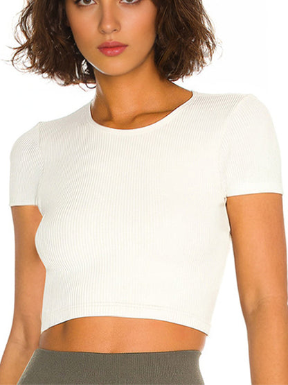 BUYCO Female Fitted Hollow Out Round Neck Short Sleeves