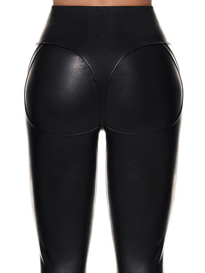 BUYCO Female PU Zipper Fly-eye Hip-lift Leggings