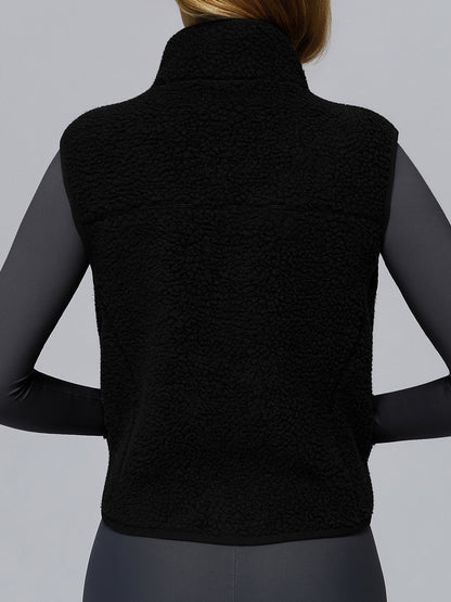 BUYCO Female Fleece Zipper Pocket Stand Up Collar Vest Jacket