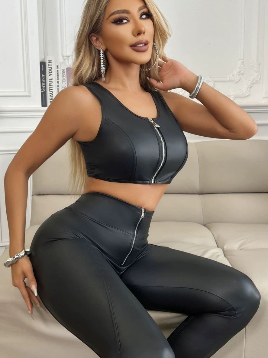 BUYCO Female PU Matte Zipper Tracksuit