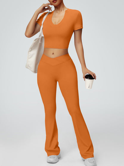 BUYCO Female Solid Color V-shaped Waist Flare Elastic Tight Tracksuit
